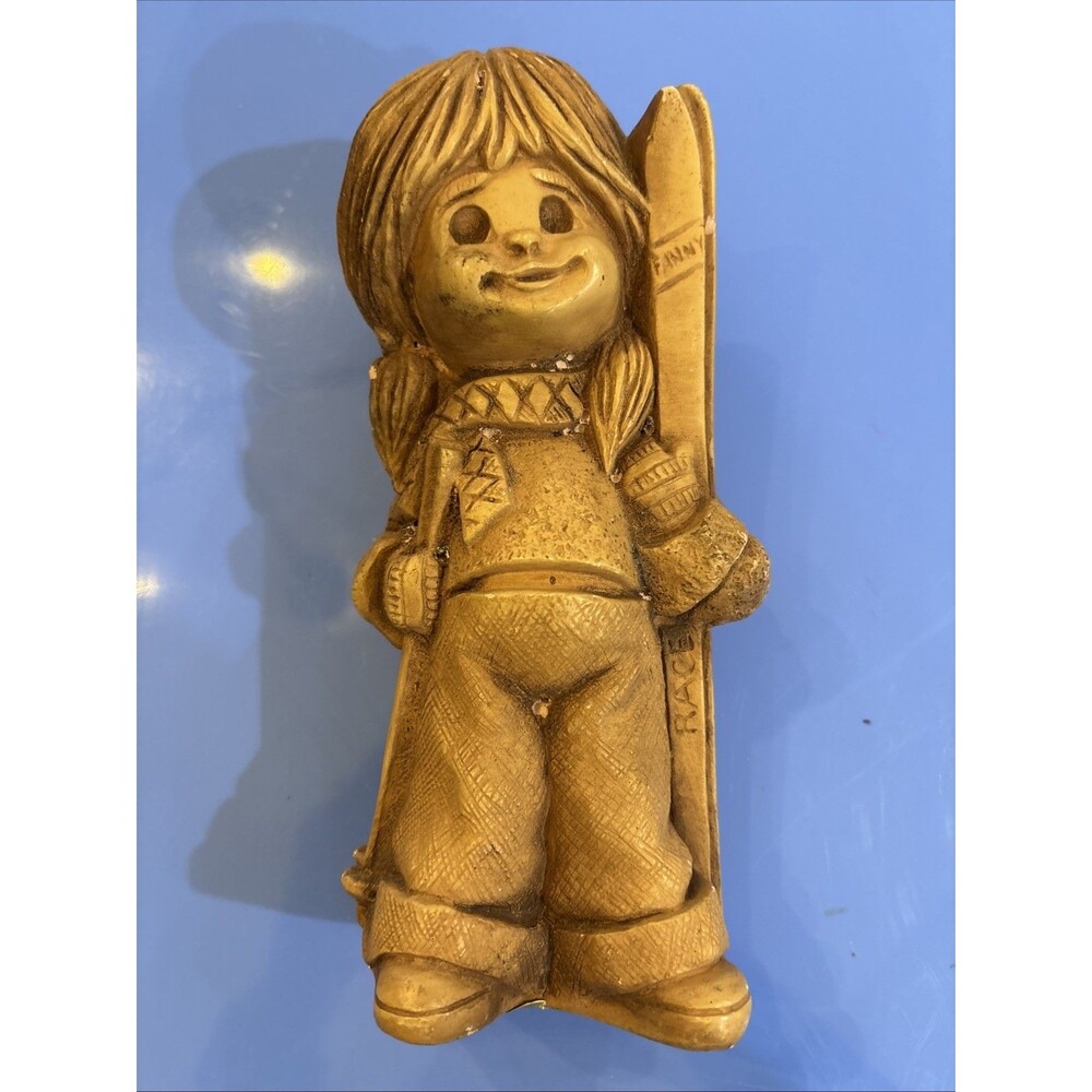 1977 Bill Mack's Fannykins 'Ski Queen' Figurine - Vintage Chalkware Girl 9”